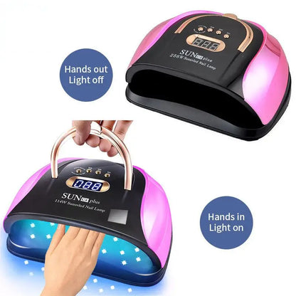 256W UV LED Nail Lamp - Fast Curing Smart Sensor Light, Professional Gel Polish Dryer with Handle for Home Salon Use