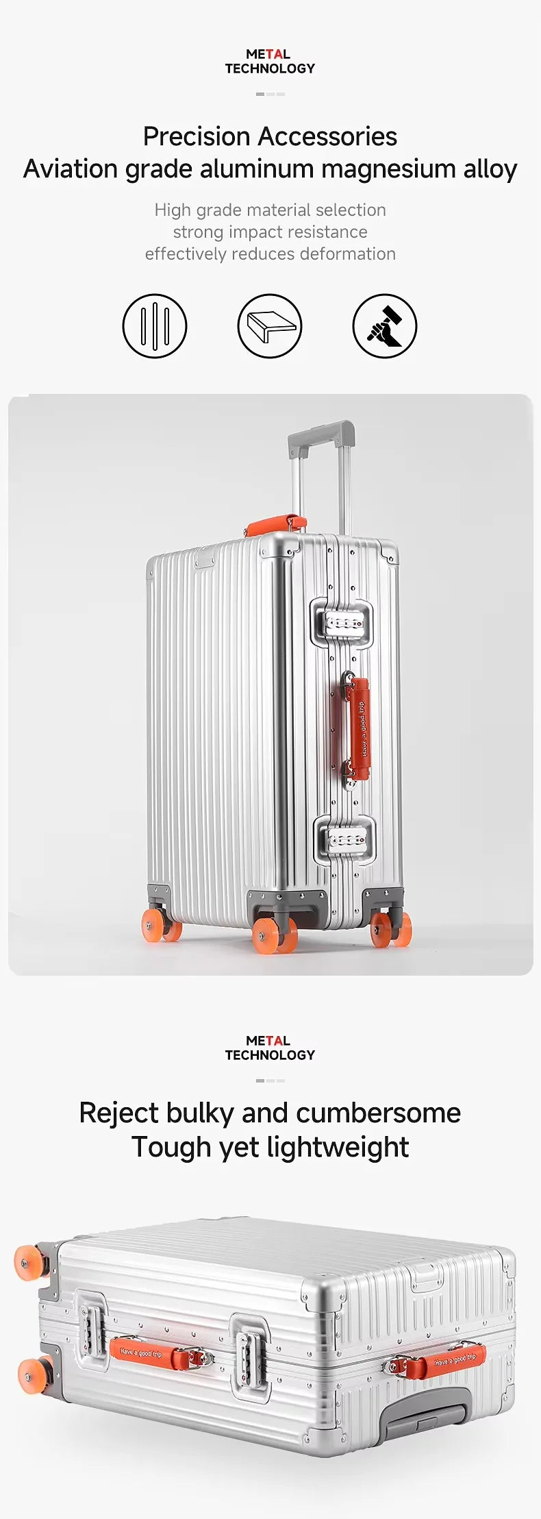 All Aluminum-Magnesium Suitcase Travel Rolling Luggage Alloy Trolley Case Bag with Spinner Silent Wheel TSA Lock Carry-On Cabins