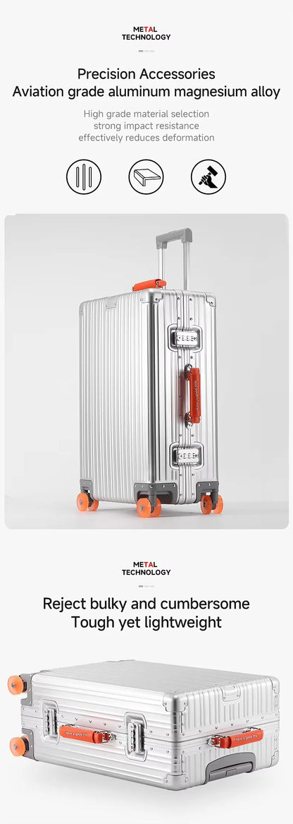 All Aluminum-Magnesium Suitcase Travel Rolling Luggage Alloy Trolley Case Bag with Spinner Silent Wheel TSA Lock Carry-On Cabins