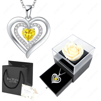 Zircon Heart Pendant Necklace With Rose Bow Box 2025 New Jewelry Set For Girlfriend Mother Christmas Anniversary Valentine Gift