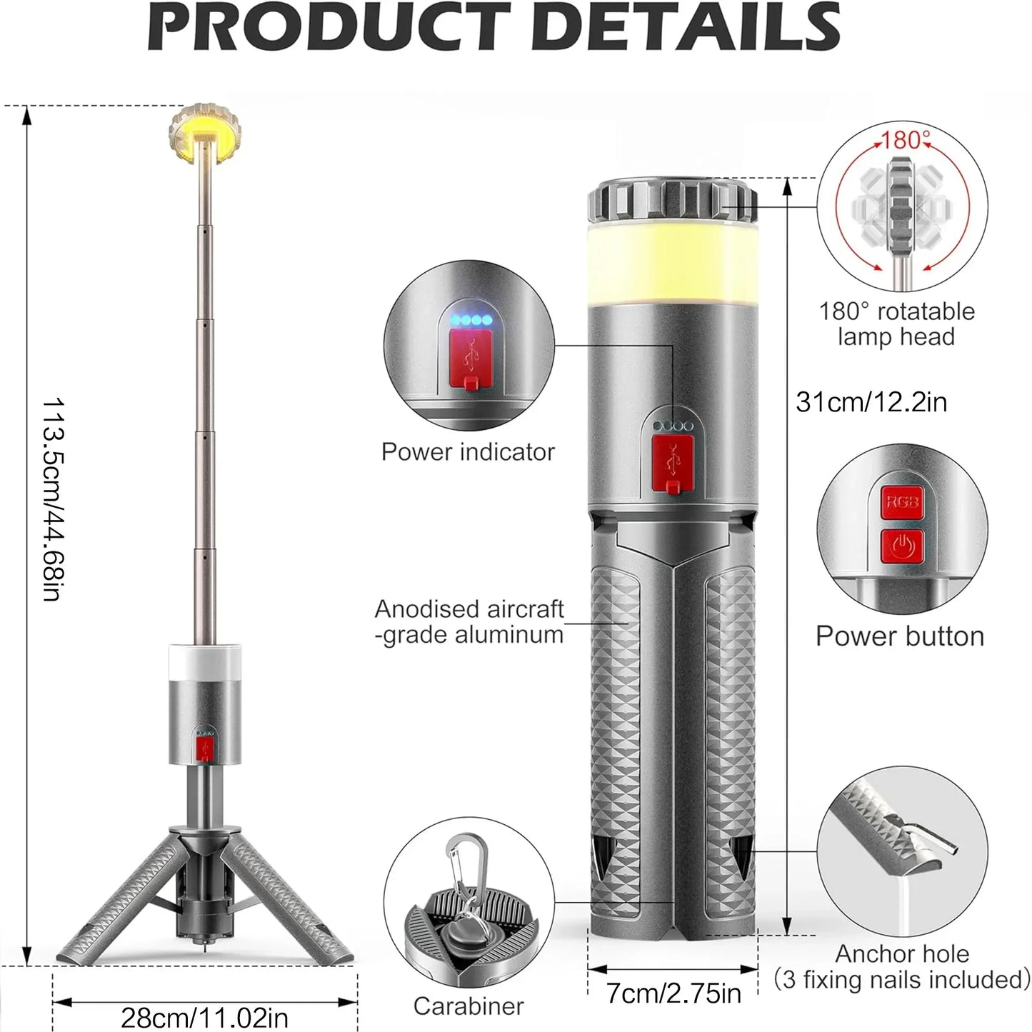 Outdoor Camping LED Lantern 6000mAh Rechargeable High Brightness Long Lasting Portable Light