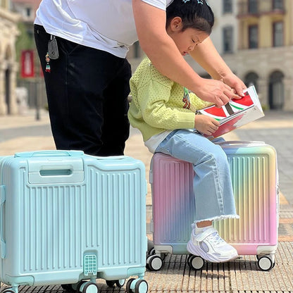 18"Hand Carry Luggage Portable Boarding Baggage 6 Wheels ZIPPER lock luggage Can Sit Down Kids Luggage