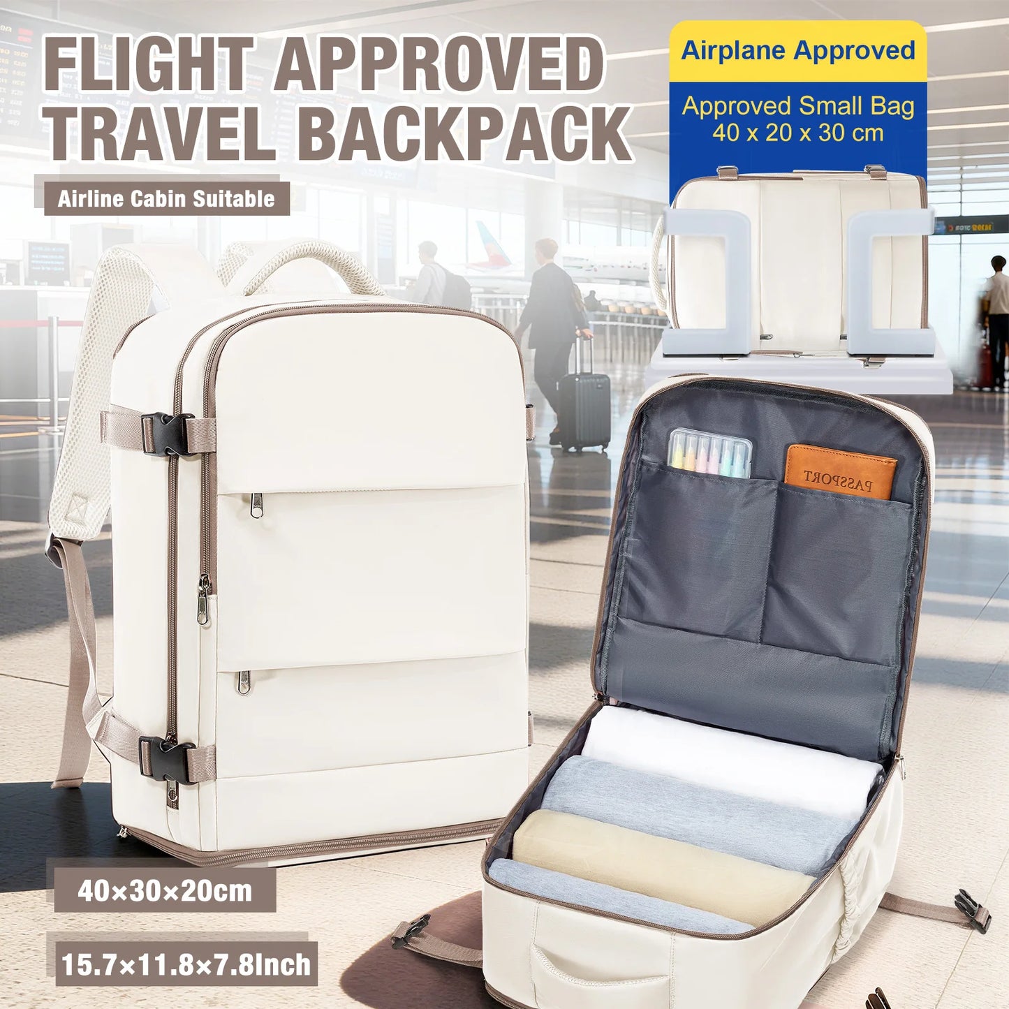 Women & Men Hand Luggage Backpack Business College Laptop Travel Backpack Waterproof Carry on mochila viaje cabina avion 40x20x25