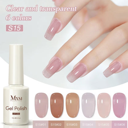6PCS/SET 15ML Nude Pink Jelly Nail Gel Polish Set Summer Translucent Vernis Semi Permanent UV LED Soak Off Nail Art Manicure Kit