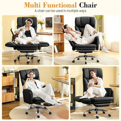 Big and Tall Office Chair, 400LBS Wide Leather Executive Chair, Reversible Armrest for Pets Criss Cross Legged,, Customized