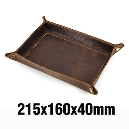 Genuine Leather Foldable Storage Trays Cowhide Square Tray Key Wallet Coin Organizer Home Office Desktop Storage Sundries Box