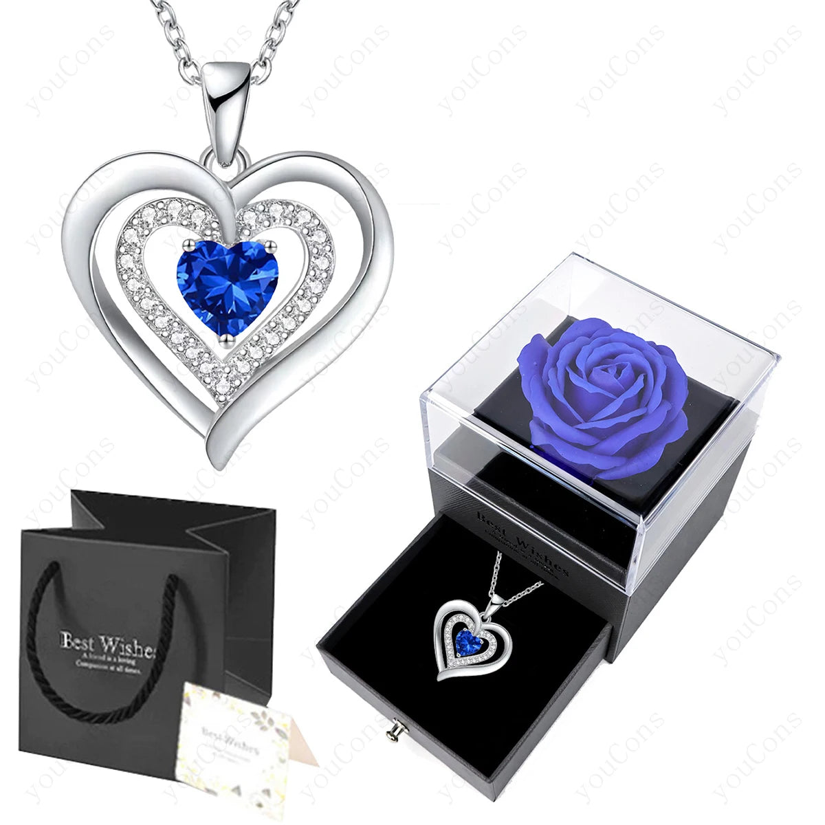 Zircon Heart Pendant Necklace With Rose Bow Box 2025 New Jewelry Set For Girlfriend Mother Christmas Anniversary Valentine Gift