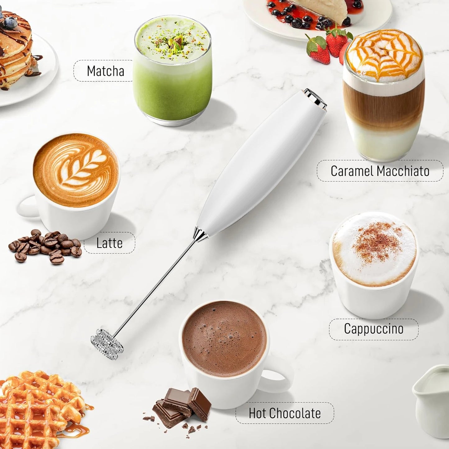 Kitchen Powerful Milk Frother Wand Handheld Battery Operated Drink Mixer for Coffee, Lattes, Cappuccino, Matcha Gift Idea