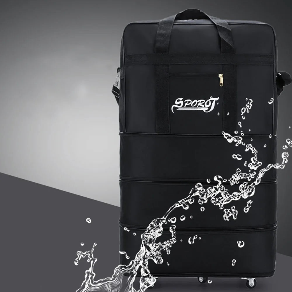 Travelling Pack Wheels For Women Men Expandable Foldable Trolley Luggage Versatile Black Suitcase for Weekend Trip Overnight Bag