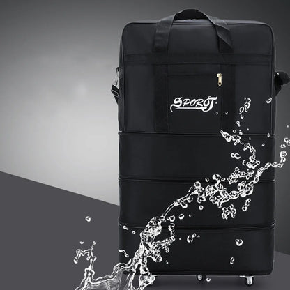 Travelling Pack Wheels For Women Men Expandable Foldable Trolley Luggage Versatile Black Suitcase for Weekend Trip Overnight Bag