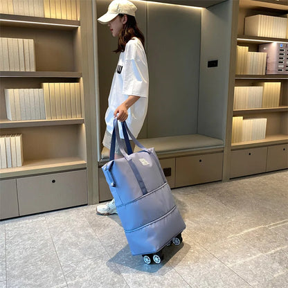 Large Capacity Travel Bag with Spinner Wheels Waterproof Wet Dry Separation Expandable Luggage for Students Business Maternity