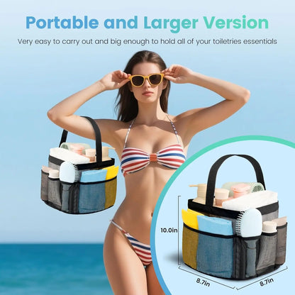 Mesh Shower Caddy with 9 Pockets, Large-Capacity Quick-Dry Toiletry Bag for Women, College Dorm, Travel, Gym, Beach