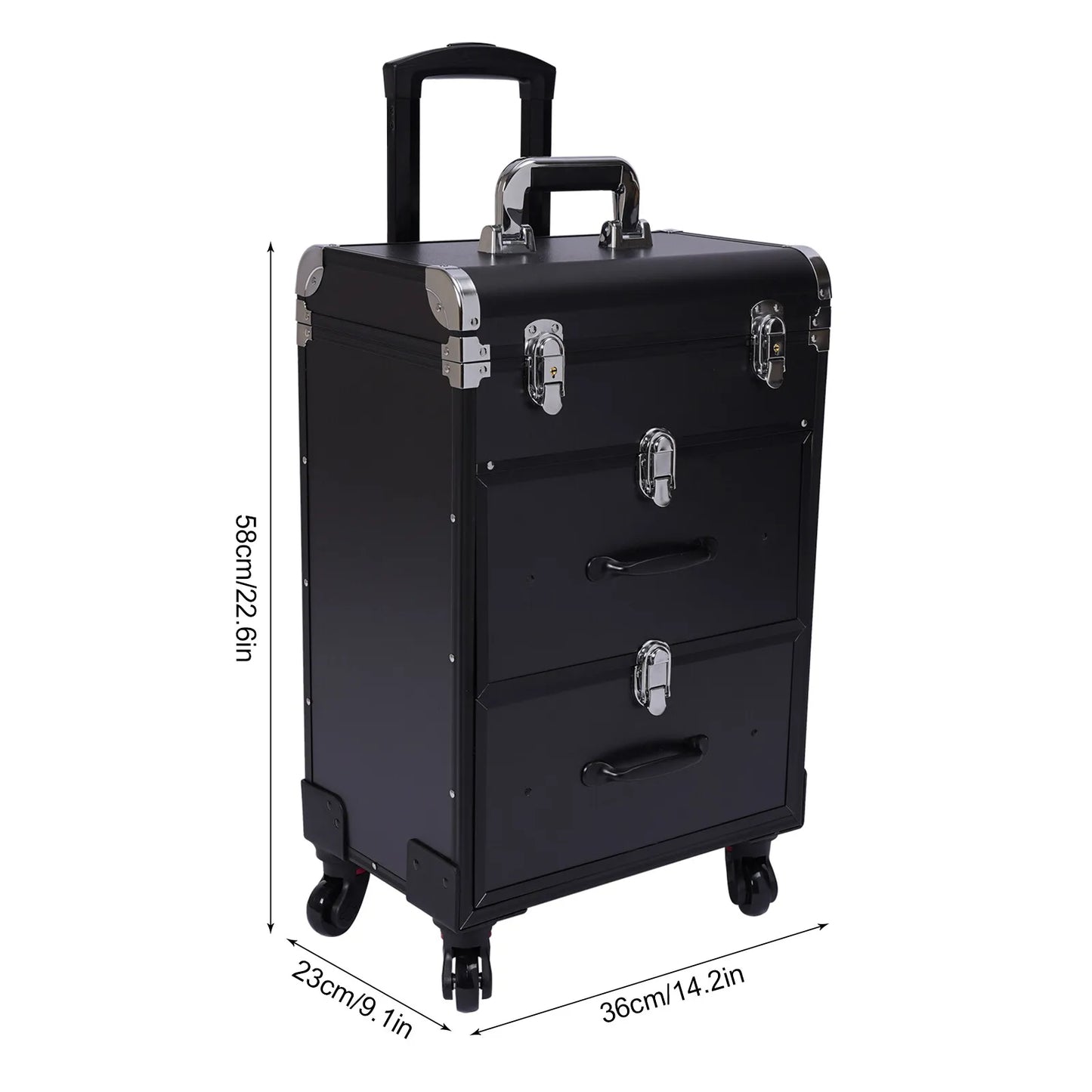 Rolling Makeup Train Case Travel Cosmetic Organizer Box with Dividers Cosmetic Trolley with Lock Cosmetics Storage Organizer