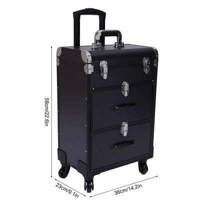 Rolling Makeup Train Case Travel Cosmetic Organizer Box with Dividers Cosmetic Trolley with Lock Cosmetics Storage Organizer