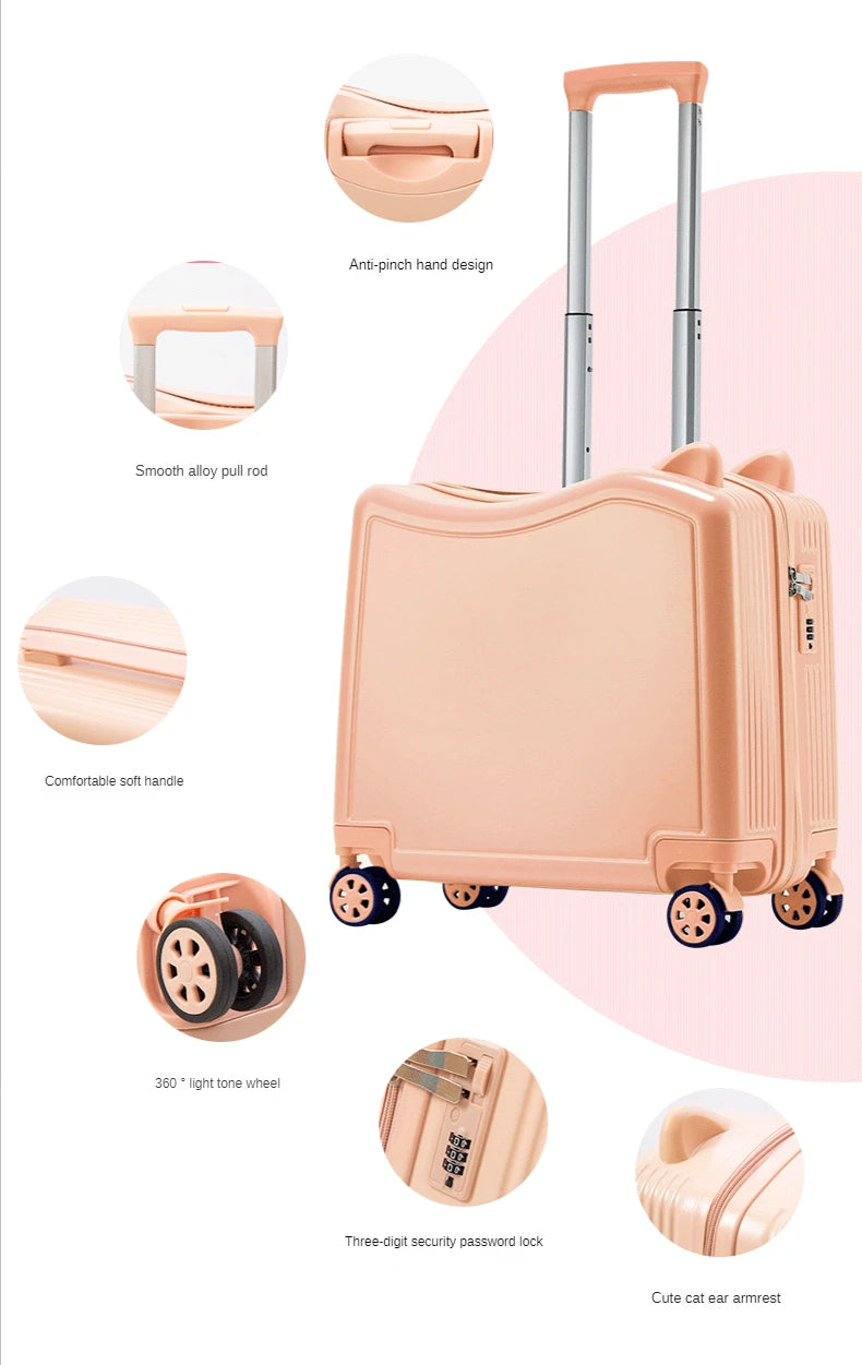 Kids Luggage Lovely Travel Suitcase on Spinner Wheels Sit and Ride Children's Travel Bag Password Carry on Trolley Luggage Bag