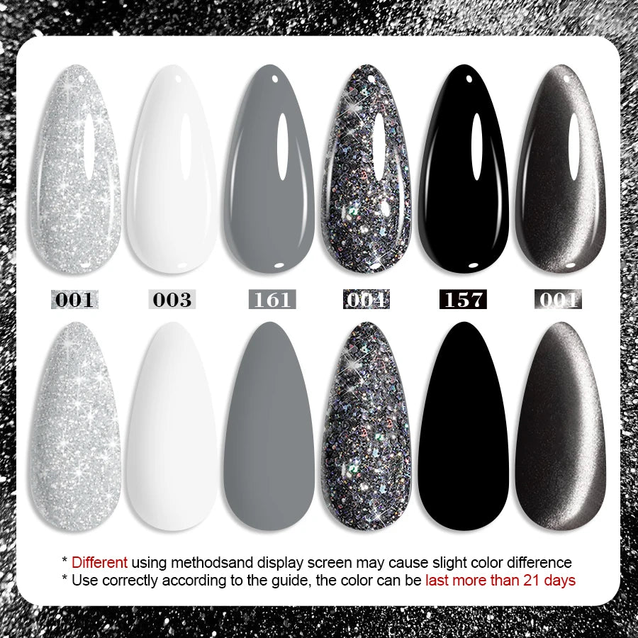 6pcs Black White Nail Gel Polish Set 10Ml Soak Off UV LED Varnish Manicure Tools Design for Home Salon Nail Art DIY
