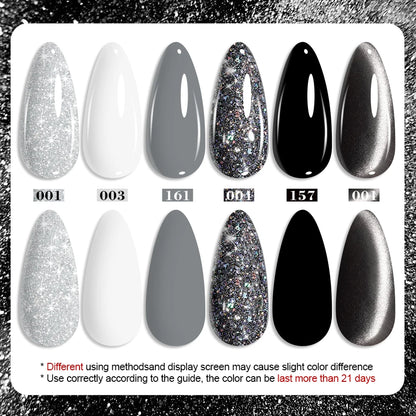 6pcs Black White Nail Gel Polish Set 10Ml Soak Off UV LED Varnish Manicure Tools Design for Home Salon Nail Art DIY