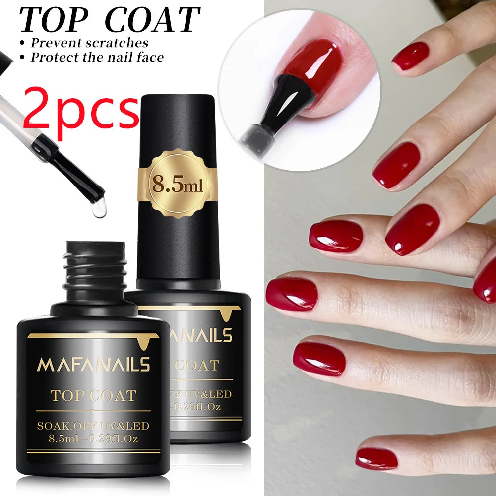 2pcs 8.5ml Base Coat & Top Coat Gel Nail Polish Set - Long Lasting Soak Off LED Nail Lamp Gel Base Top Coat Finish Nail Varnish