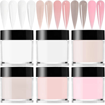 6/12 Colors Nail Acrylic Powder Set Nude/Pink/Brown Nails Crystal Powder for Nail Art Tips Extension 3D Carving Dipping Powder FA