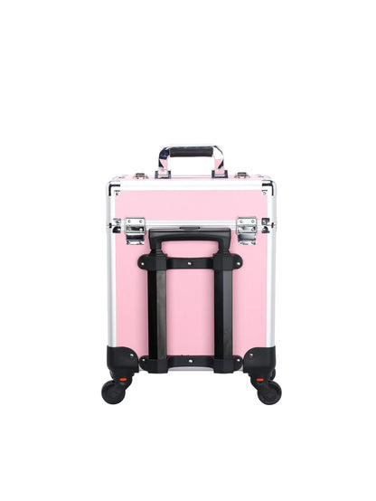 Aluminum Rolling Makeup Case Lockable Cosmetic Salon Organizer Trolley Case with Trays