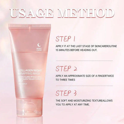 Hydrolyzed Collagen Overnight Facial Mask Wrapping Peel-Off Mask Hydrating Firming Mask for Elasticity Reduces Sagging Dullness