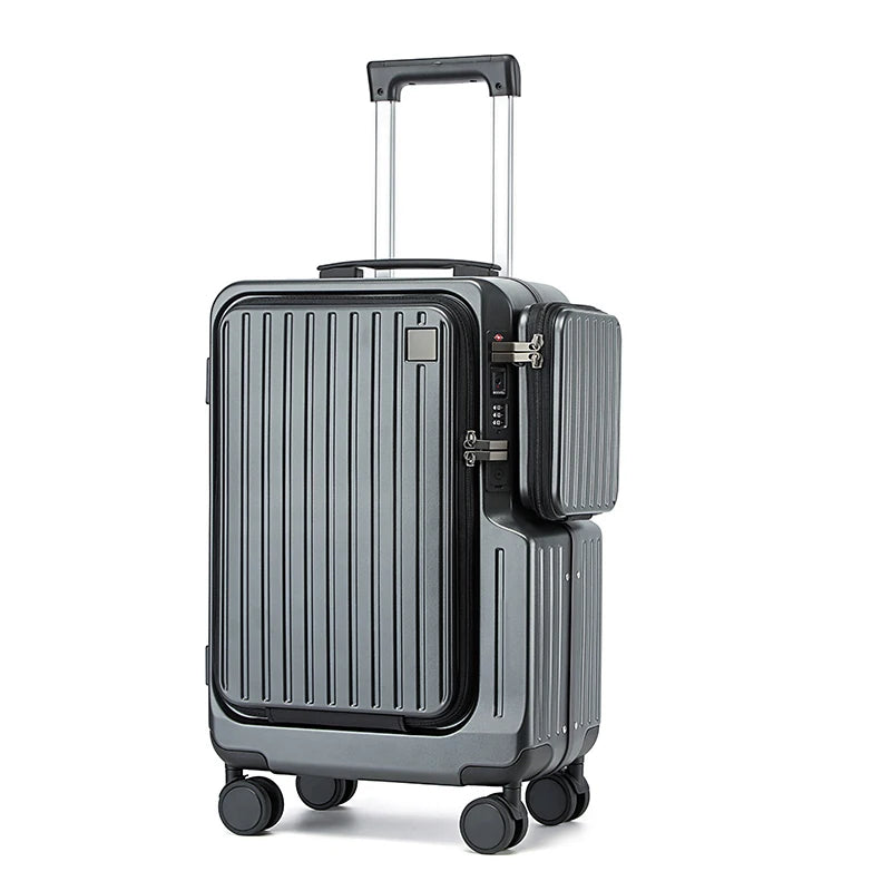 Front-opening Carry-On Suitcase multiple function Laptop Boarding Case with USB Charging Trolley Case 20 Inch A Travel Luggage