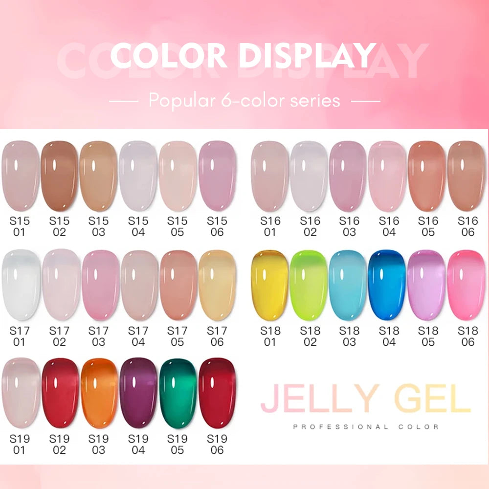 6PCS/SET 15ML Nude Pink Jelly Nail Gel Polish Set Summer Translucent Vernis Semi Permanent UV LED Soak Off Nail Art Manicure Kit