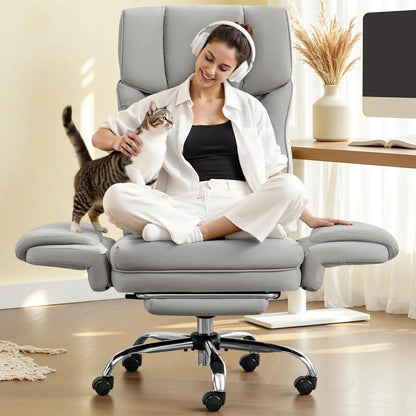 Big and Tall Office Chair, 400LBS Wide Leather Executive Chair, Reversible Armrest for Pets Criss Cross Legged,, Customized