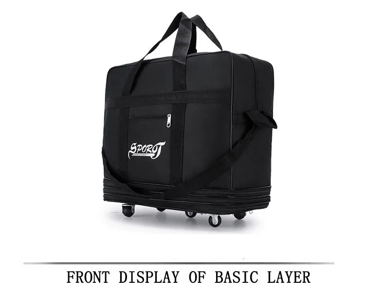 Travelling Pack Wheels For Women Men Expandable Foldable Trolley Luggage Versatile Black Suitcase for Weekend Trip Overnight Bag