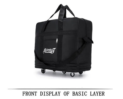 Travelling Pack Wheels For Women Men Expandable Foldable Trolley Luggage Versatile Black Suitcase for Weekend Trip Overnight Bag