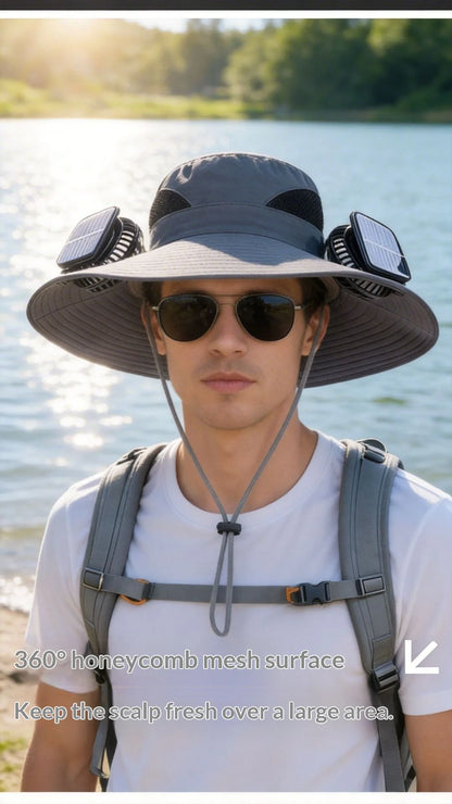 Solar Fan Hat Portable Solar Charging Cap with Fan for Outdoor Camping Fishing Hiking Sunscreen Fisherman Hat