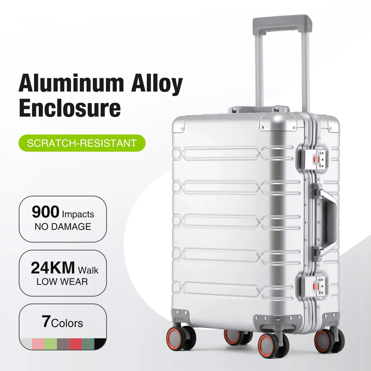 Large-Capacity 100% Aluminum Travel Luggage 20/24/29 Inch 360° Spinner Wheels TSA Lock Carry-On Checked Trolley Suitcase