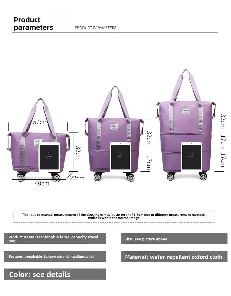 Large Capacity Travel Bag with Spinner Wheels Waterproof Wet Dry Separation Expandable Luggage for Students Business Maternity