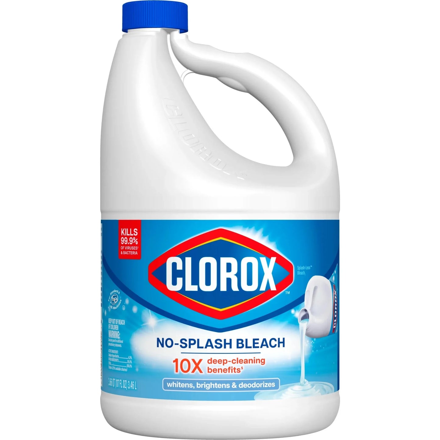Clorox Splash-Less Liquid Bleach Cleaner, Regular Scent, 10X DEEP CLEANING BENEFITS,117 fl oz