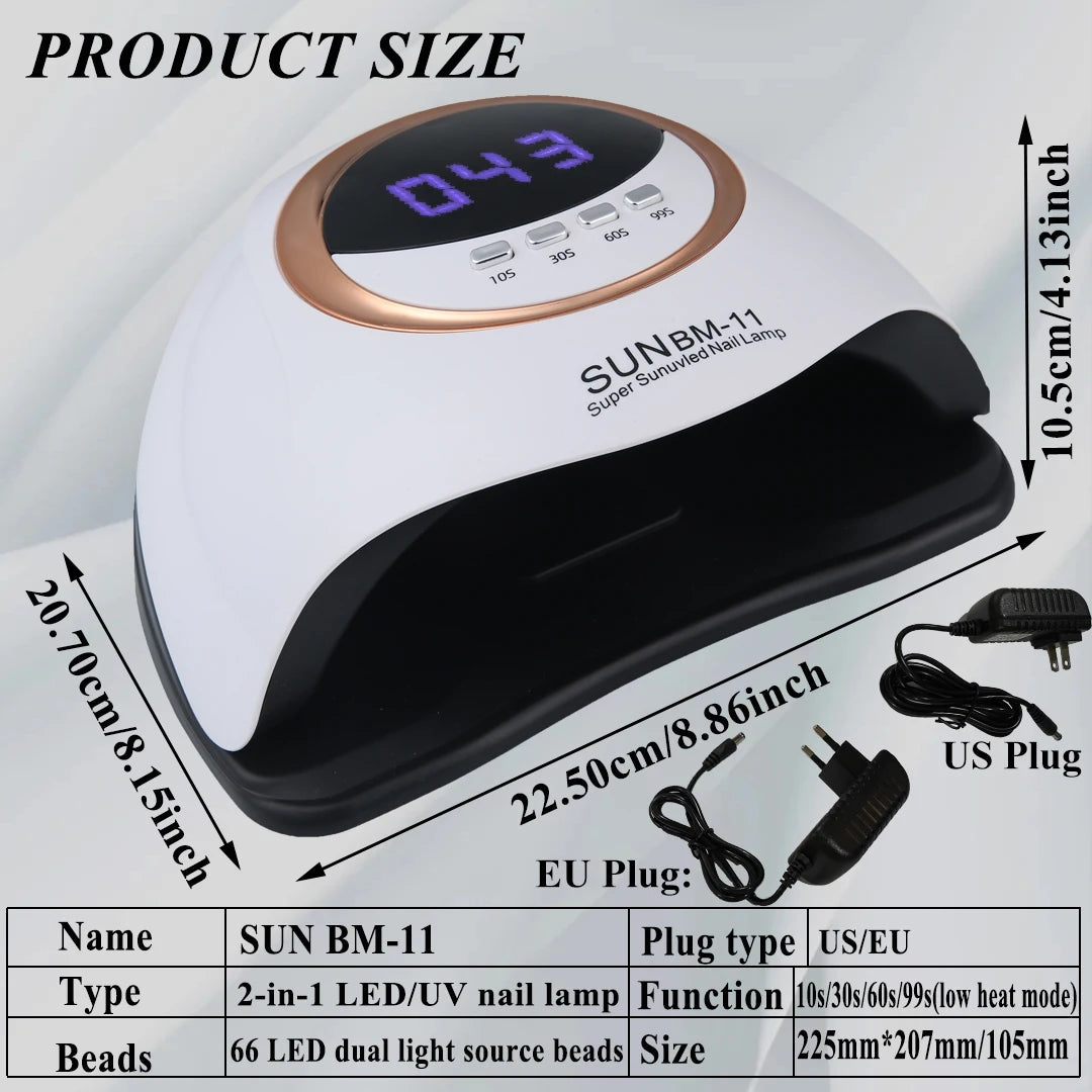 Professional SUN BM-11 2-in-1 Nail LED/UV Nail Lamp Machine With 66 LEDs And Four Timers for Nail Gel Polish Curing Manicure