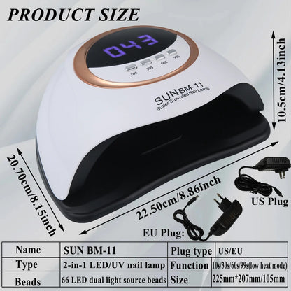 Professional SUN BM-11 2-in-1 Nail LED/UV Nail Lamp Machine With 66 LEDs And Four Timers for Nail Gel Polish Curing Manicure