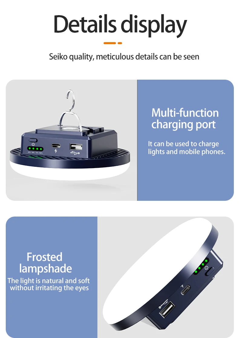 Camping Light LED Lantern Portable 4 Lighting Modes Hanging Rechargeable Outdoor Tent Emergency Light Camping with Magnet