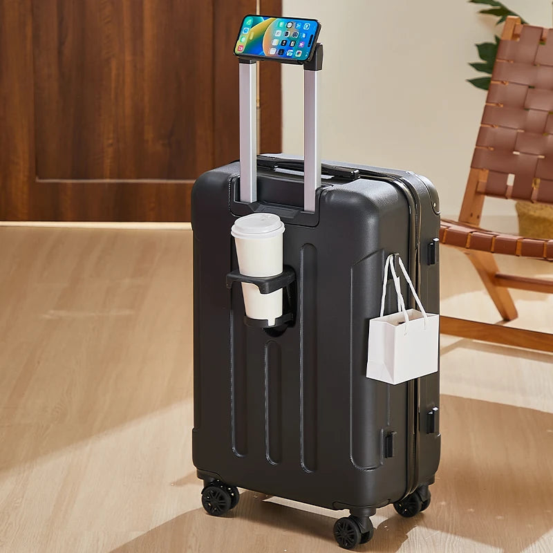20-28 Inch Luggage Suitcase with Wheels Travel Bag Featuring Cup Holder and Phone Stand - Essential Travel Companion for Safety