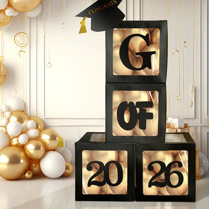 Runtowo 1set 2026 Black Graduation Balloon Box ,Graduation Party Decorations ,Class of 2026 Party Background Decor