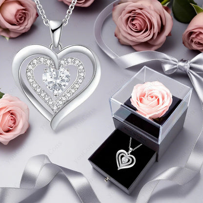 Zircon Heart Pendant Necklace With Rose Bow Box 2025 New Jewelry Set For Girlfriend Mother Christmas Anniversary Valentine Gift