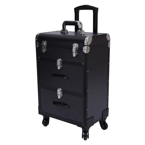 Rolling Makeup Train Case Travel Cosmetic Organizer Box with Dividers Cosmetic Trolley with Lock Cosmetics Storage Organizer