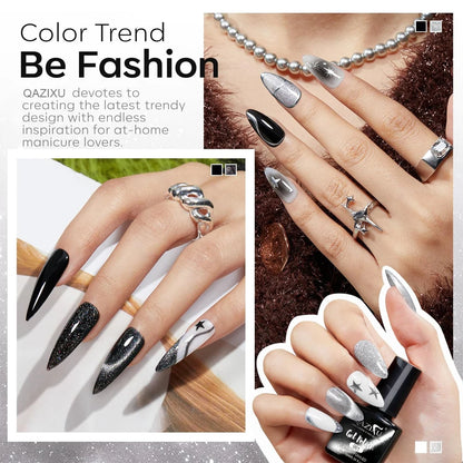 6pcs Black White Nail Gel Polish Set 10Ml Soak Off UV LED Varnish Manicure Tools Design for Home Salon Nail Art DIY