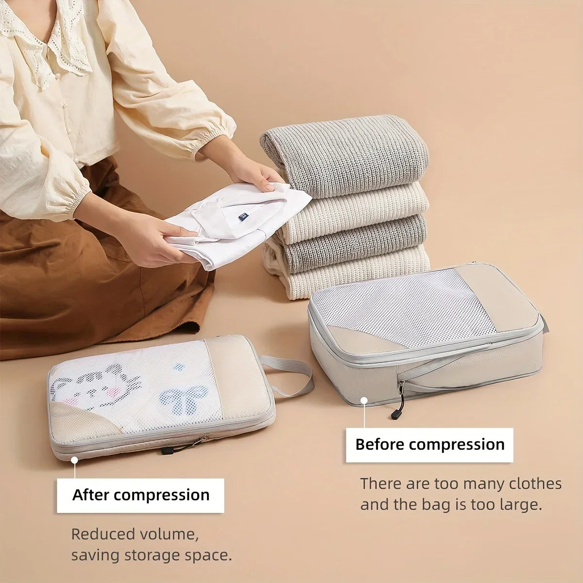 3 Piece Travel Compression Packing Cube, Travel Bag Luggage Organizer Travel Essentials Carry-On Luggage Compression Cube
