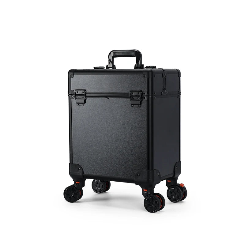 Aluminum Rolling Makeup Case Lockable Cosmetic Salon Organizer Trolley Case with Trays