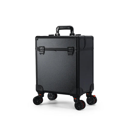 Aluminum Rolling Makeup Case Lockable Cosmetic Salon Organizer Trolley Case with Trays
