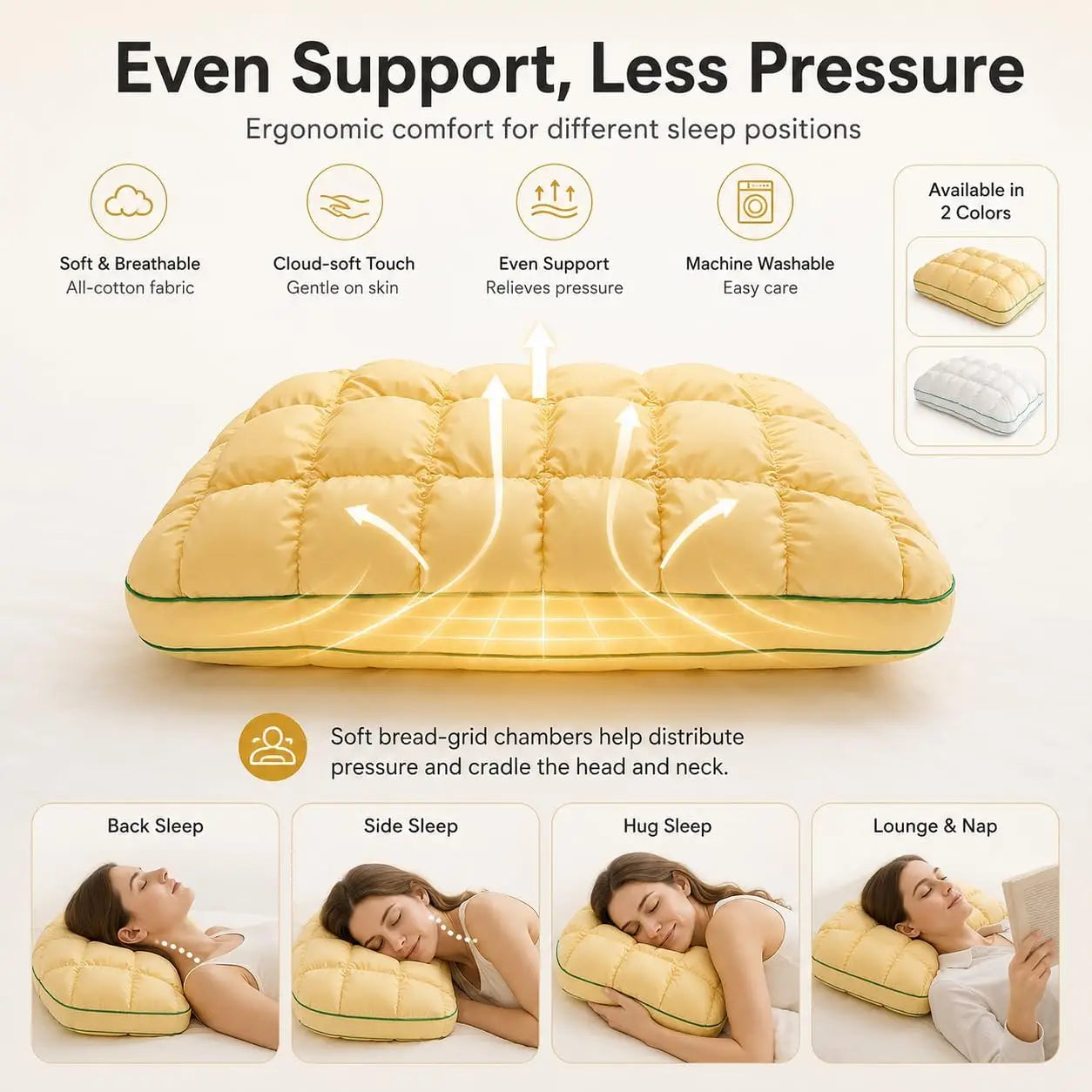 Marshmallow-Soft Pillow for Adults, Soft Cloud-Like Fluffy Pillow for Sleeping, Bedroom, Side and Back Sleepers (FREE Robe and Eye Mask)
