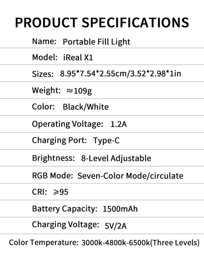 Desiontal RGB Video Light LED Camera Light 360° Full Color CRI 95+ 3000-6500K Dimmable Panel Lamp with 3 Cold Shoe 1500mAh