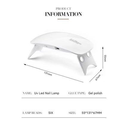 Mini UV LED Nail Lamp 6W for Curing Nail Gel Polish Portable Foldable 120s/60s Timing Manicure Dry Machine Nail Art Drying Tool