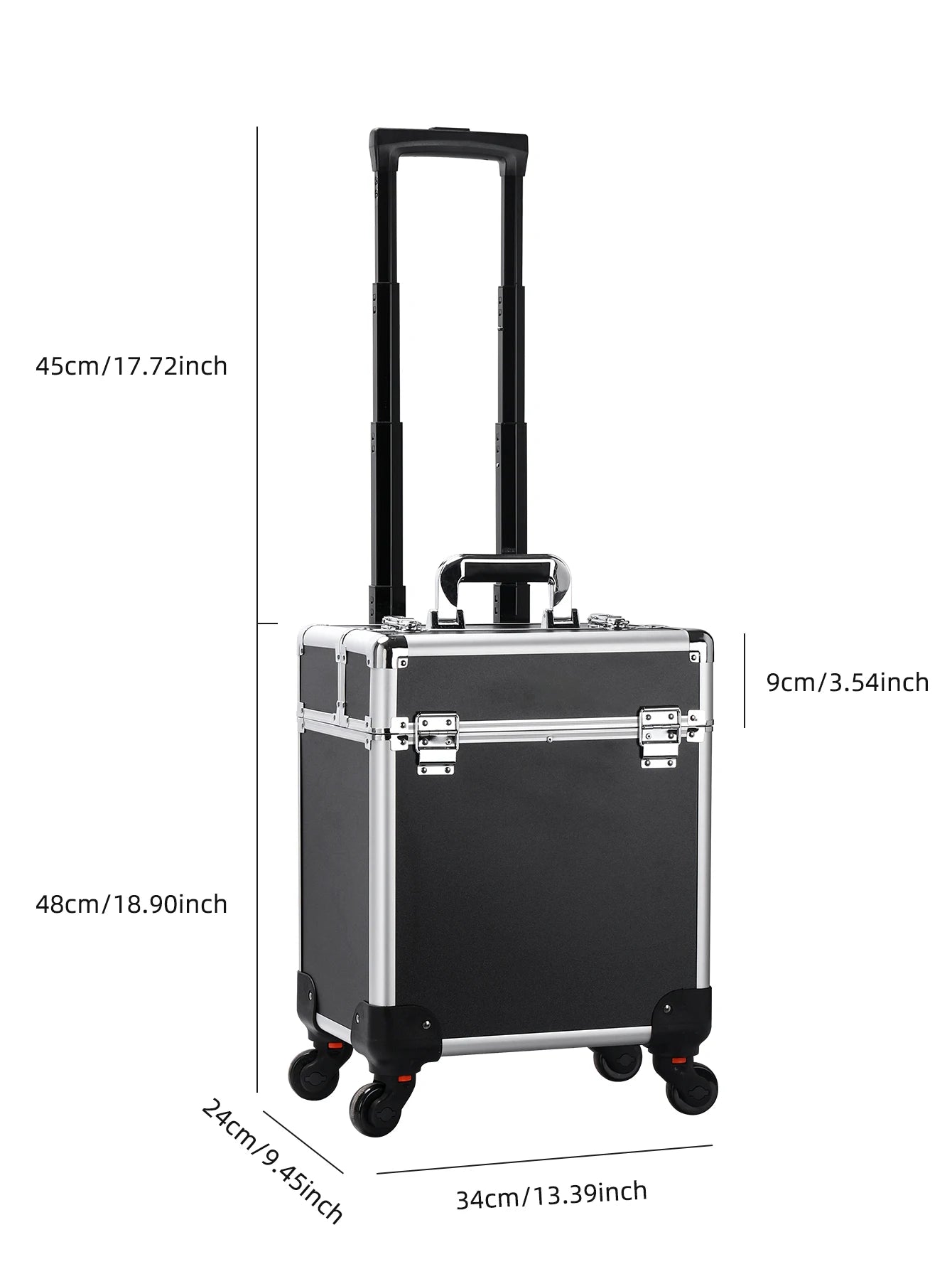Aluminum Rolling Makeup Case Lockable Cosmetic Salon Organizer Trolley Case with Trays