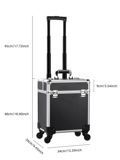 Aluminum Rolling Makeup Case Lockable Cosmetic Salon Organizer Trolley Case with Trays